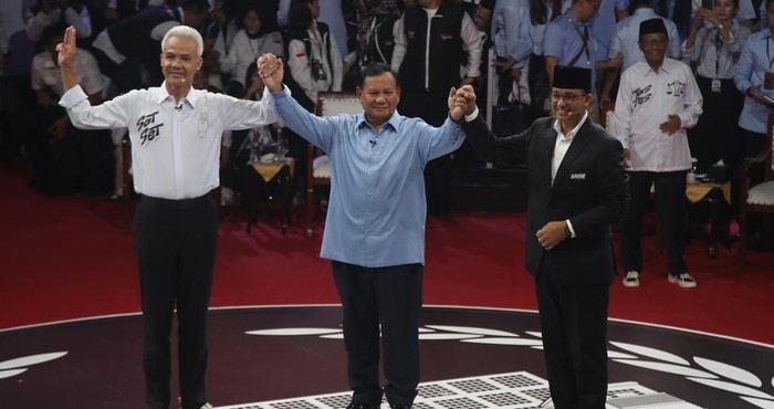 Foto: Ganjar (kiri), Prabowo (tengah), Anies (kanan) (Pradita Utama)