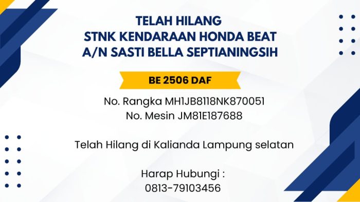 Iklan Kehilangan STNK